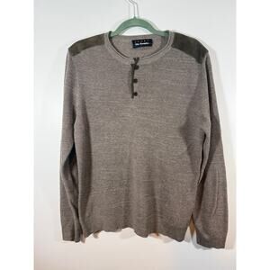 The Kooples Brown Cotton Leather Henley Long Sleeve Pullover Sweater Size S